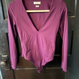 Babaton Plum Deep V Long Sleeve Bodysuit